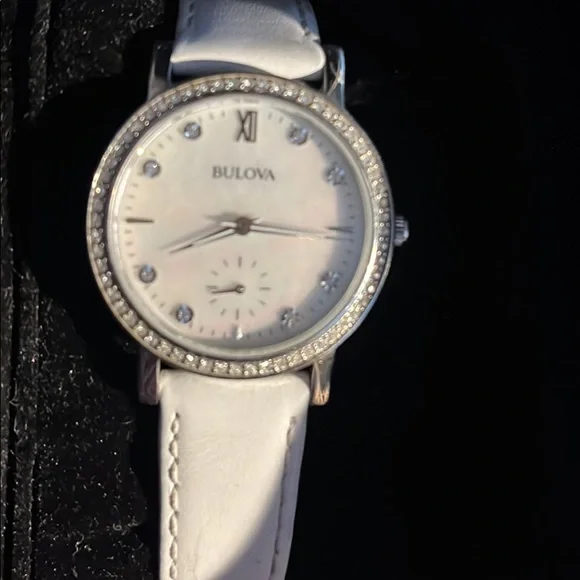 White Women’s Bulova Watch with crystals on face BULOVA Womens Pave Crystals Dress Watch, White MOP Dial  main image 2